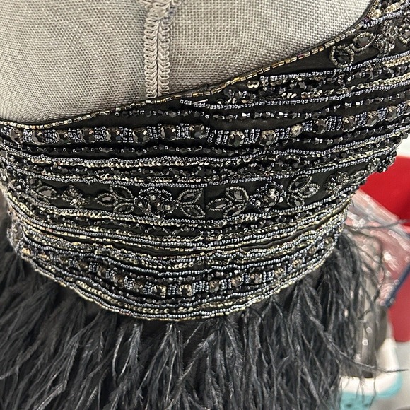 Sue Wong Nocturne Strapless Black Beaded Ostrich Feather Cocktail Dress Size 8 - Picture 5 of 16